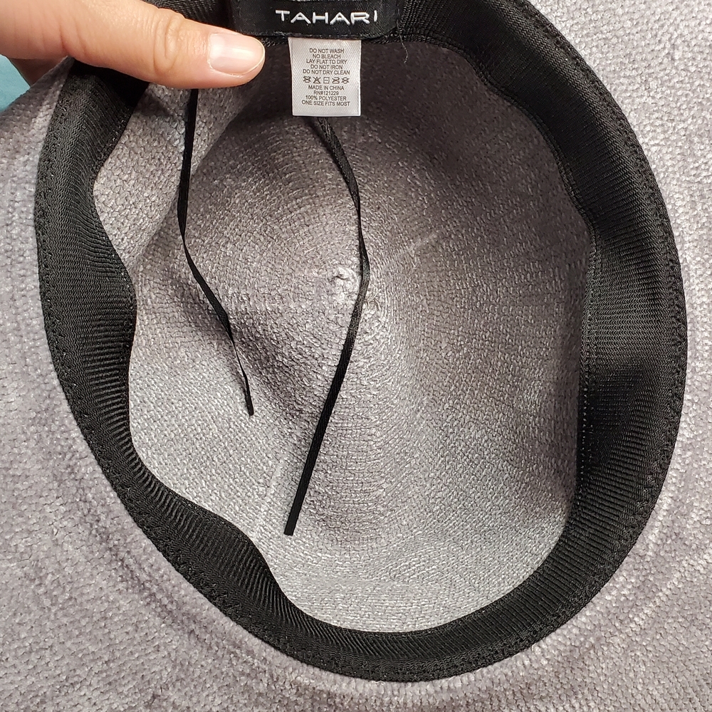 Tahari Women’s Wide Brim Sun Hat - Light Mauve with Black Tie - Picture 3 of 5